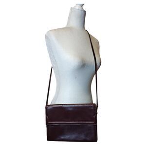 VTG Nordstrom Leather Crossbody‎ Bag Purse Folder Pockets Flap Snap Close Brown